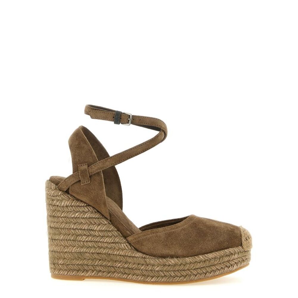Brunello Cucinelli Brown Calfskin Wedge Women's Sandals